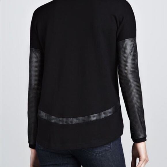 Generation Love New York Black Perforated Faux Leather Sleeve Sweater Size XS/S - Picture 2 of 13